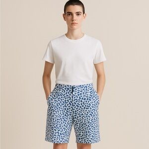 Kim Rogers Blue and White Patterned Elastic Waistband Shorts